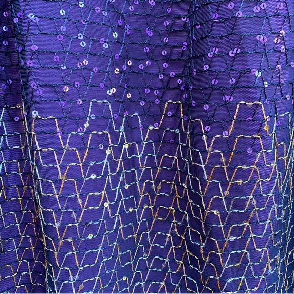 PLUS SIZE 2X BLACK SHEER SEQUIN SKIRT GOLD ART DECO PURPLE LINING HOLIDAY WITCHY - Picture 2 of 7